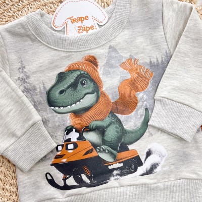 Conj. Casaco T-Rex e Calça de Moletom - Mescla e Ferrugem